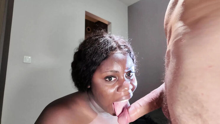 Big Black BBW Gives Amazing Blowjob and Swallows Cum - Amateur Homemade