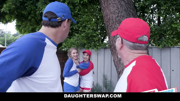 Teen BFFs Get a Hot Softball Lesson from Dads - Young Cuties Share Big Cocks & Cum in Mouth