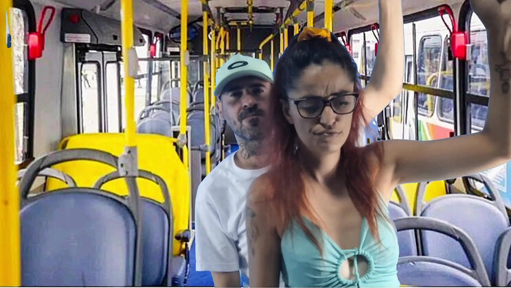 Public Transport Sex - Amateur Couple Fucking Doggy Style on Bus with Fanny Squirting