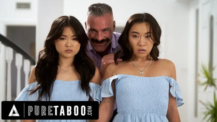 Hot Asian Stepsisters Lulu Chu & Kimmy Kimm Fuck Stepdad Lookalike - Hardcore Threesome