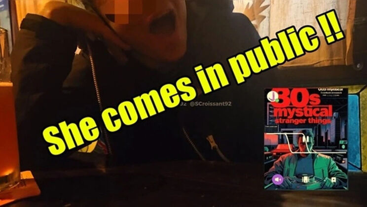 French Wife Has Risky Orgasm at Bar While Waiter Watches - Remote Vibrator Tease