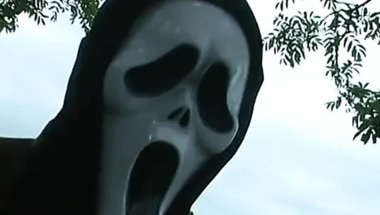 Masked Man Fucks Horny Brunette Babe Outside on Bench