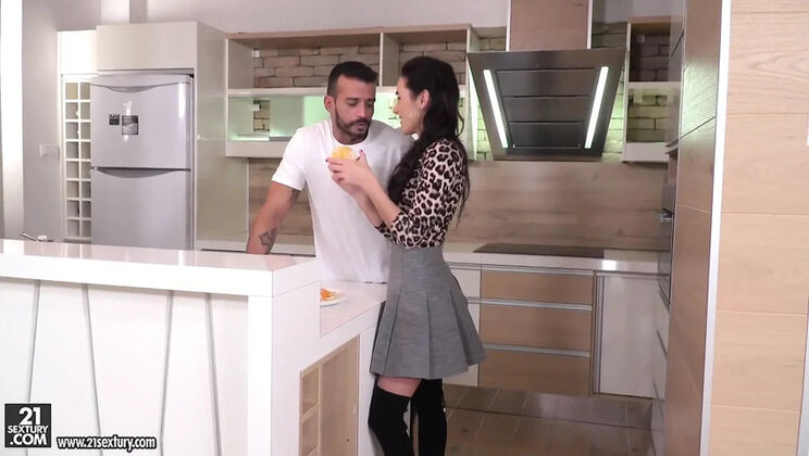 Double Penetration Drives Carry Cherry Wild in Kitchen Threesome