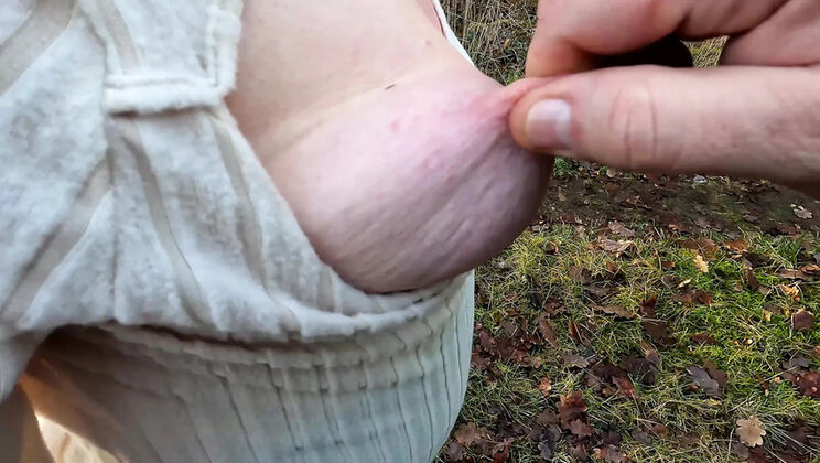 Hard Nipple Squeeze Outside