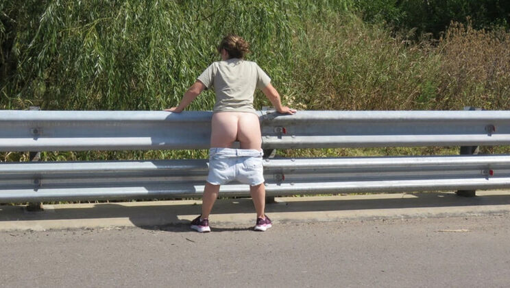 Blonde MILF Patricia Flashes Her Ass on the Road