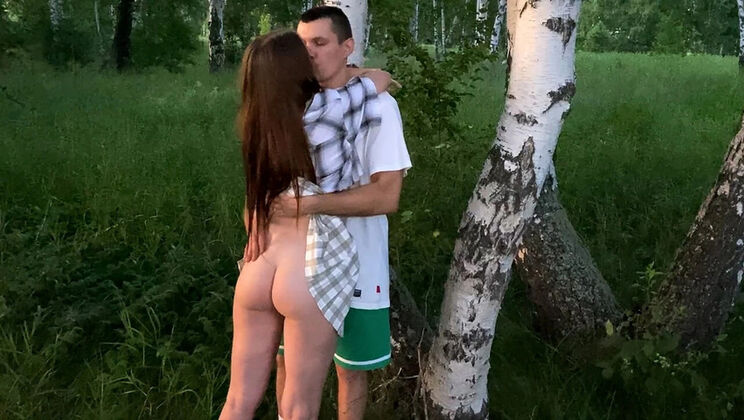Horny Stepdaughter JuliaSayNo Fucked Hard by Dad's Friend in Forest While He Picks Mushrooms