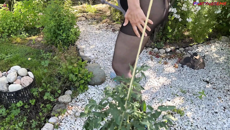 Mature Wife in Sheer Pantyhose Gets Fucked Hard in the Garden by Her Horny Old Man
