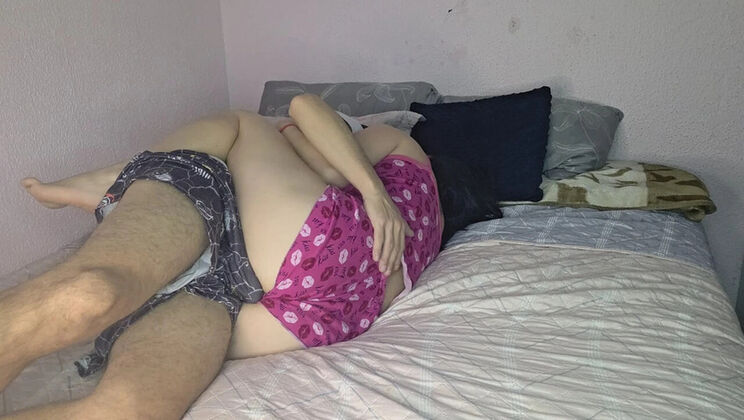 My horny stepsister gives me a boner when she hugs me in bed