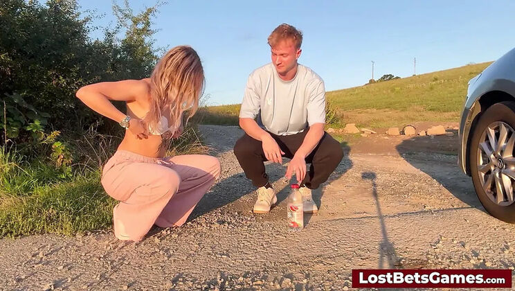 Sloppy Blowjob Reward After Losing a Strip Bottle Flip Game