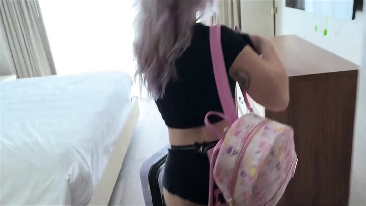 Goth StepSister Shares Bed on Vacation - Charli O POV Blowjob and Missionary Fuck