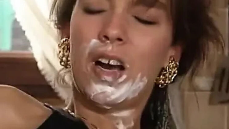 Natural Hairy Teen with Big Tits Gets a Messy Facial Blowjob in the Kitchen