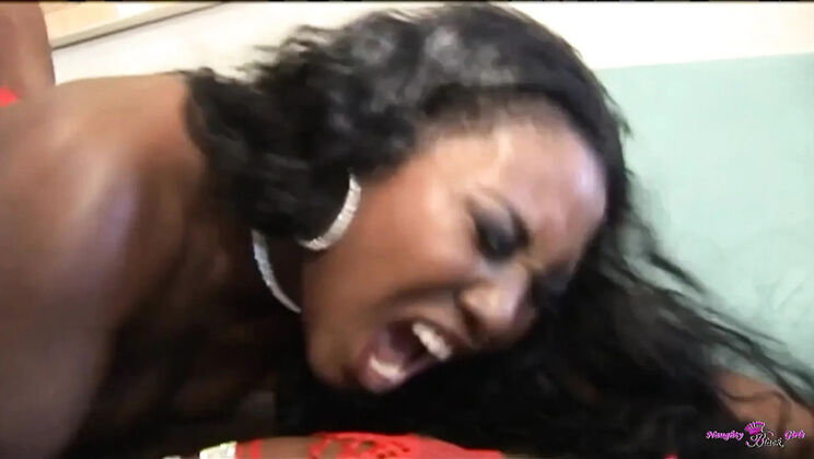 Beautiful Ebony Chick in Red Lingerie Gets Her Pussy Pounded Wildly by a BBC