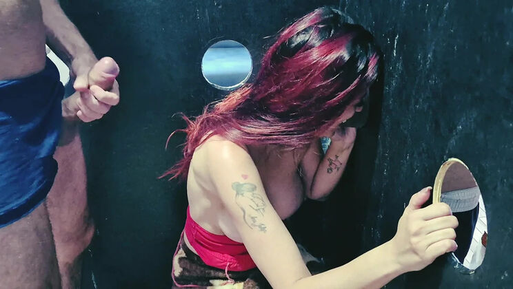 Young Wife Gives Blowjobs to Strangers at Glory Hole and Takes Cum Loads – Cheating Wife