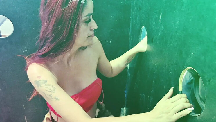 Wife sucks strangers in gloryhole and lets them cum!