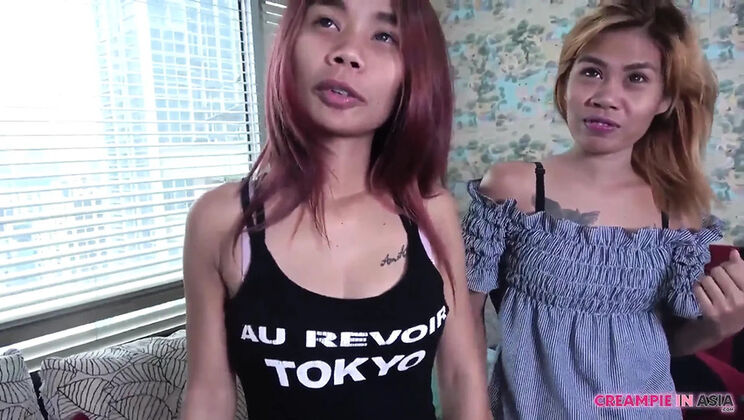 Asian stepsisters get creampie in threesome