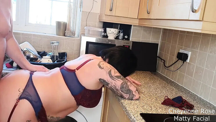 Washing Up Gets Dirty: Cheyenne Rose Blowjob and Fingering in Kitchen